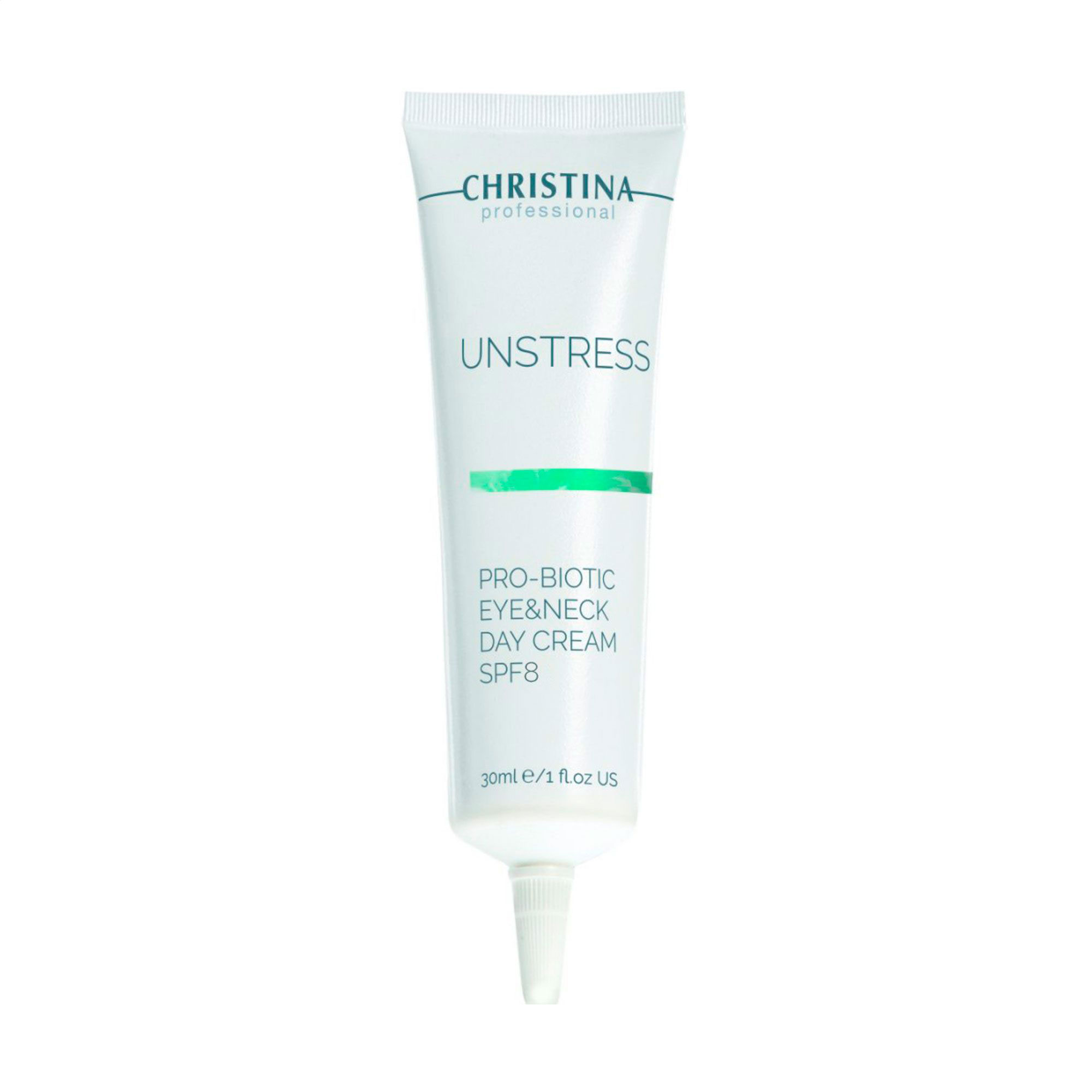 Денний крем для шкіри навколо очей та шиї Christina Unstress Probiotic Eye &amp; Neck Day Cream SPF 8, 30 мл
